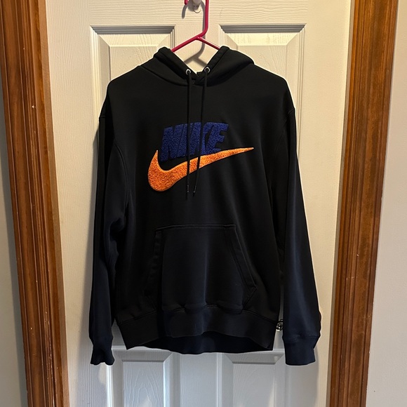 Nike Men's Black Hoodie with Vibrant Orange and Blue Logo - Picture 2 of 7